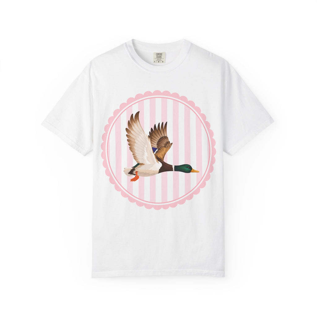 Mallard Duck Graphic T‑Shirt — Vintage Pink Circle Design