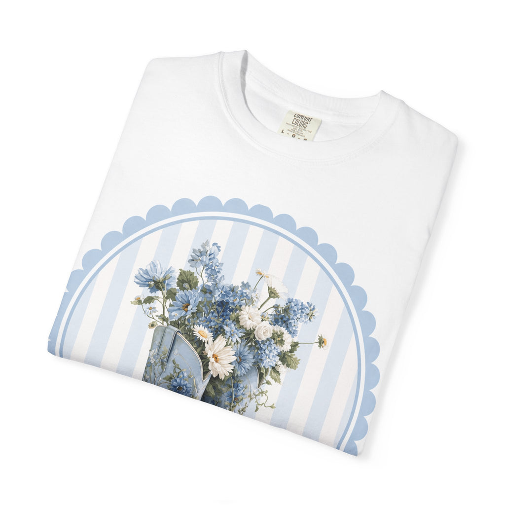 Blue Floral Cowboy Boots T-Shirt — Country Chic Garden Graphic Tee