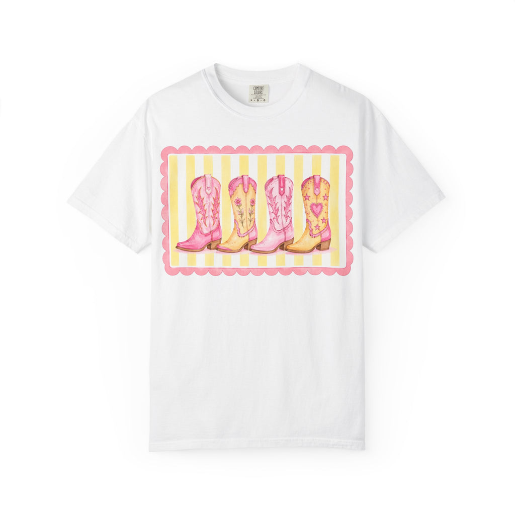 Cowgirl Boots Graphic Tee — Pink Western Boots Design