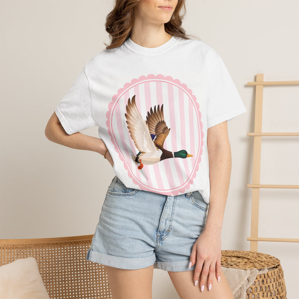 Mallard Duck Graphic T‑Shirt — Vintage Pink Circle Design