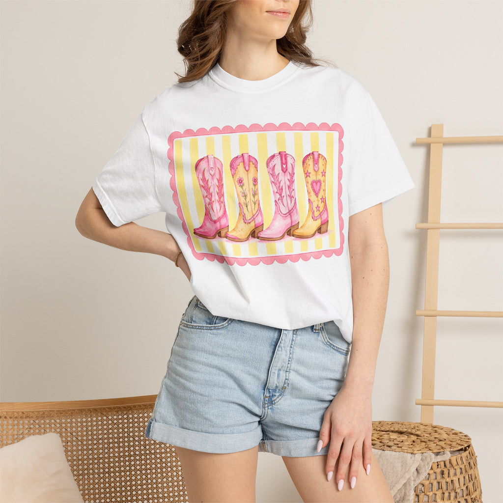 Cowgirl Boots Graphic Tee — Pink Western Boots Design