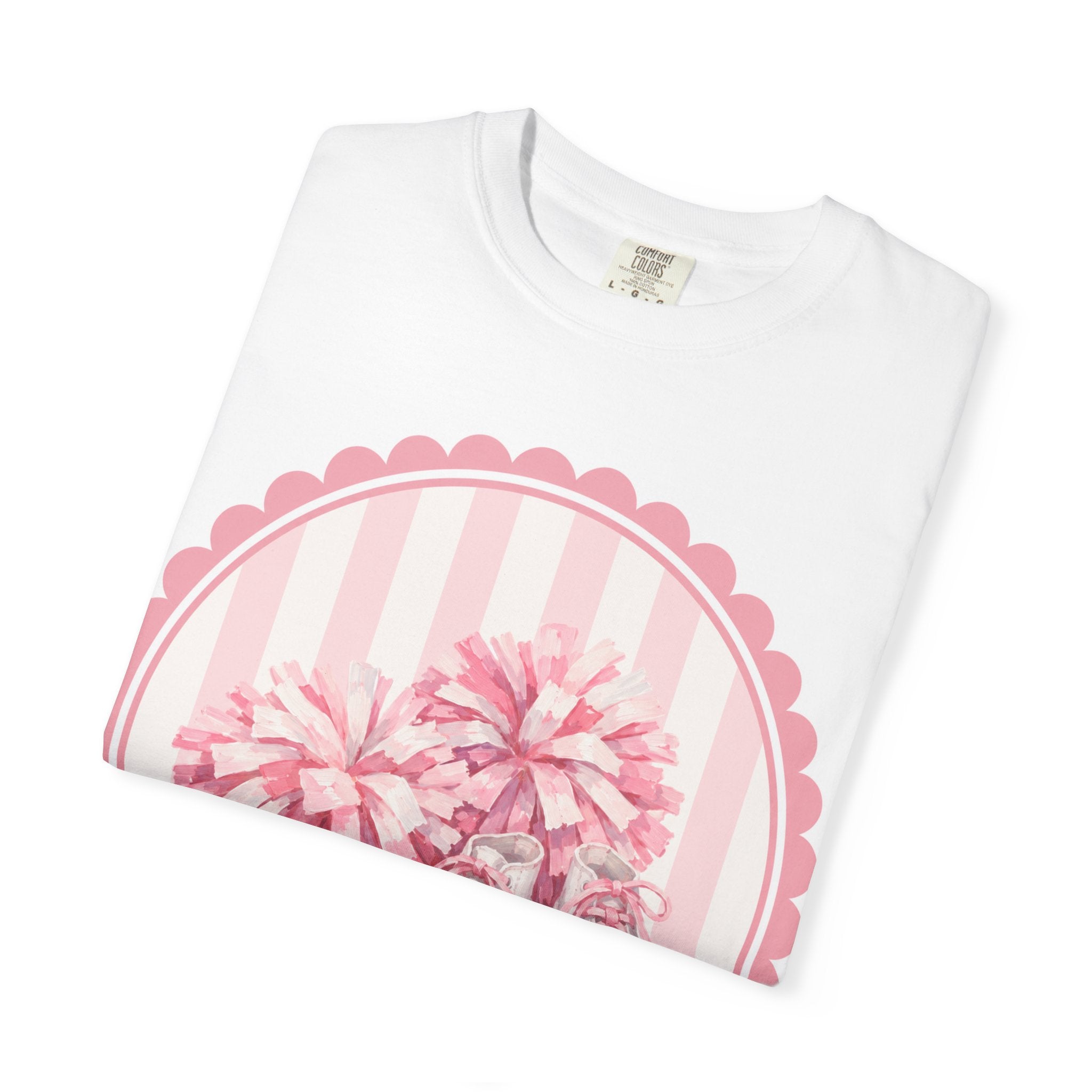 Cheerleader Pom-Poms & Sneakers Graphic T-Shirt — Pink Cheer Spirit Tee