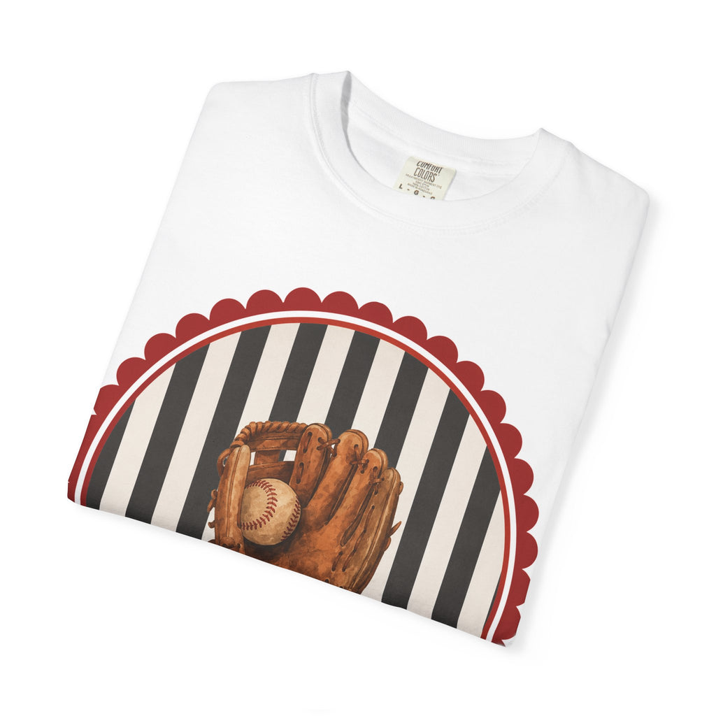 Baseball Glove Graphic T-Shirt — Vintage Glove on Striped Badge
