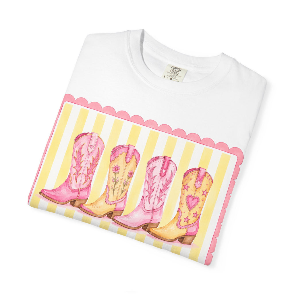 Cowgirl Boots Graphic Tee — Pink Western Boots Design