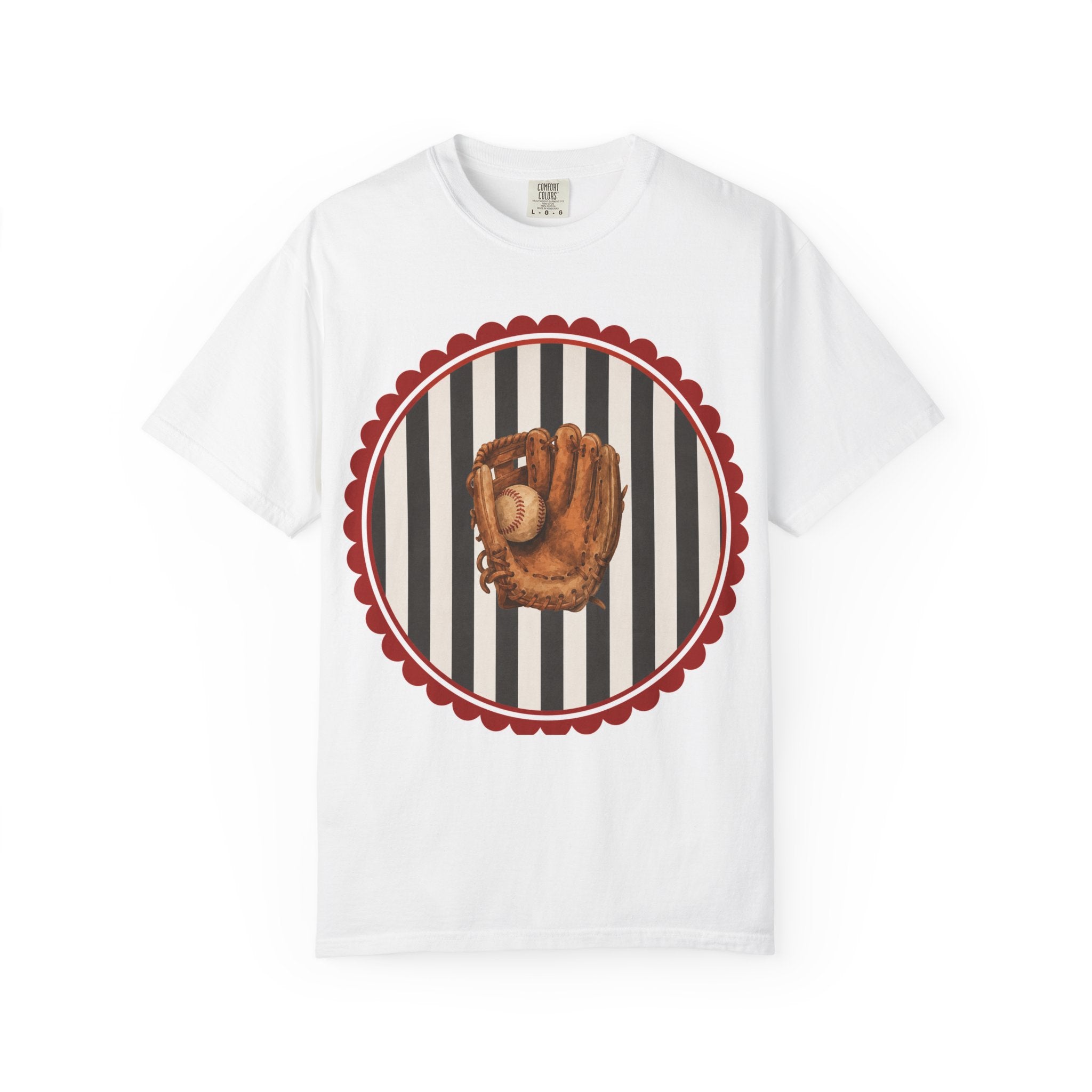Baseball Glove Graphic T-Shirt — Vintage Glove on Striped Badge