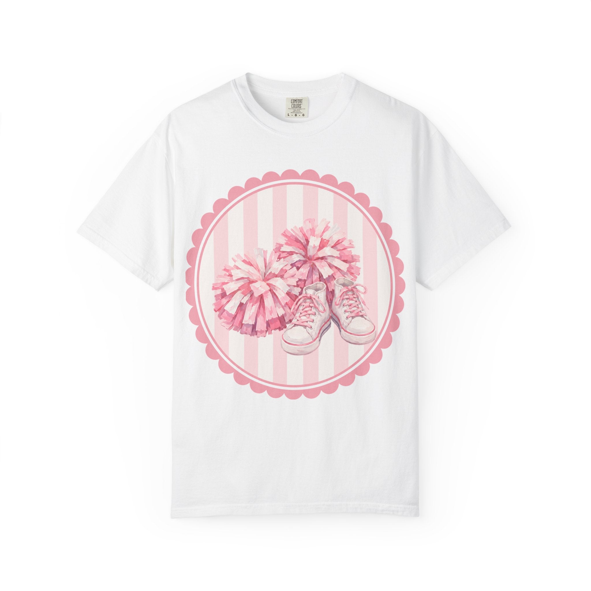 Cheerleader Pom-Poms & Sneakers Graphic T-Shirt — Pink Cheer Spirit Tee