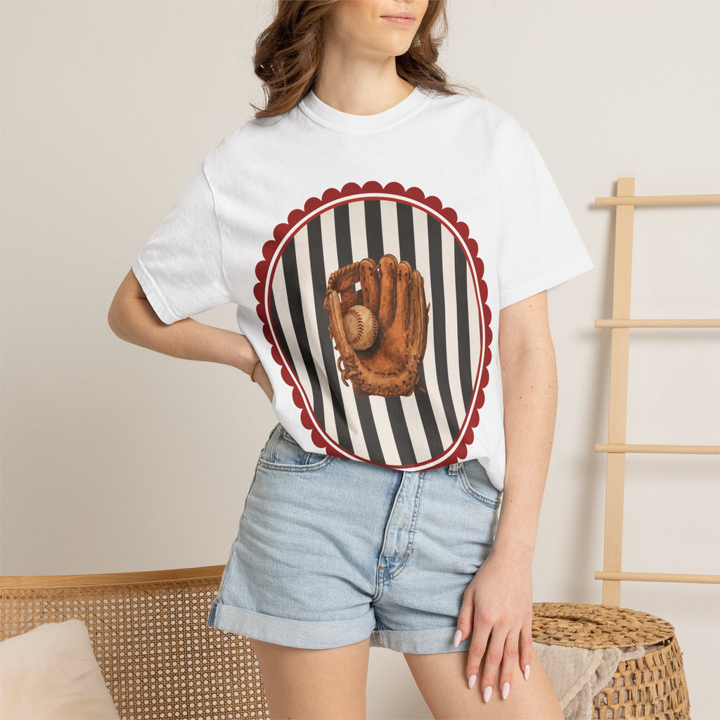 Baseball Glove Graphic T-Shirt — Vintage Glove on Striped Badge